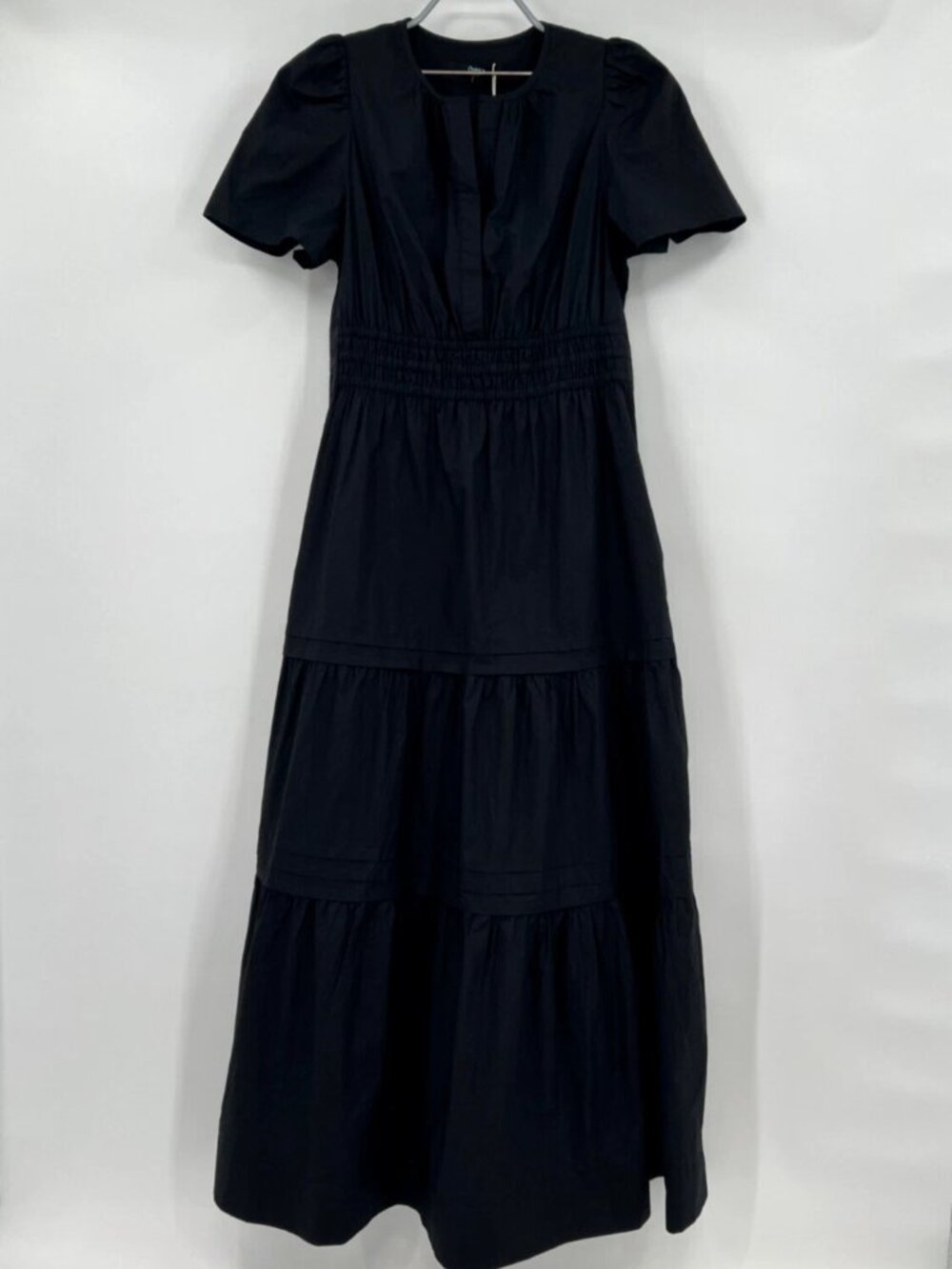 Quince Black Organic Cotton Tiered Maxi Dress sz XS Womens Pockets Poplin Fabric